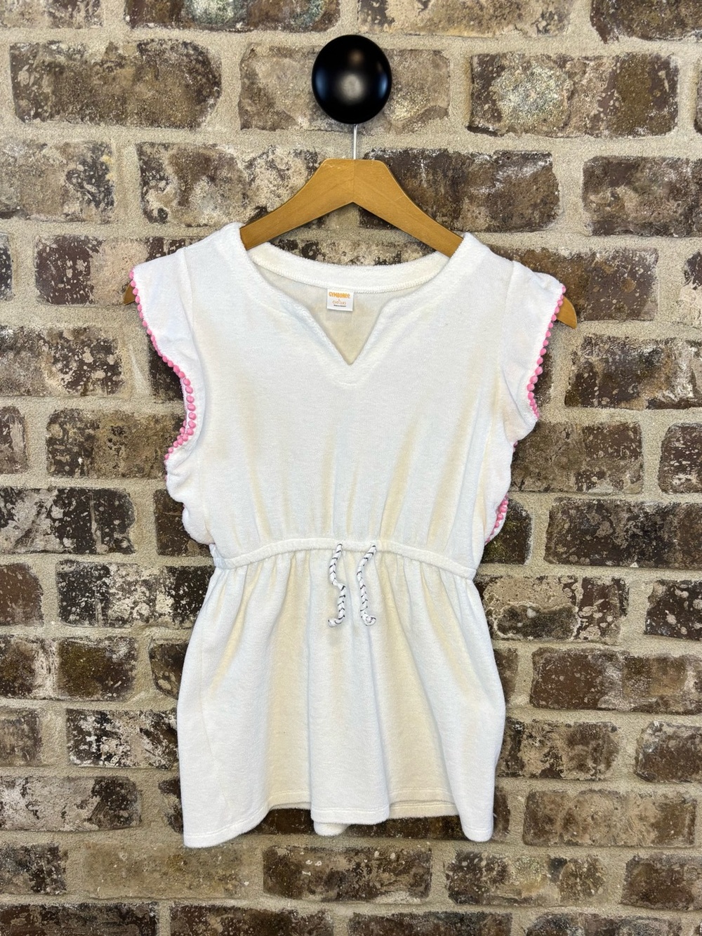 Gymboree White Terry Tunic with Pink Pom Trim L 10/12